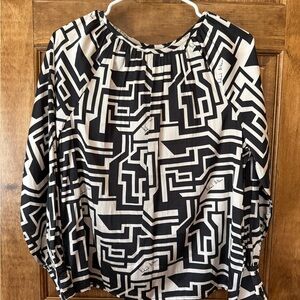 H&M x Richard Allen Black & Cream Geometric Long-Sleeve Women's Top
